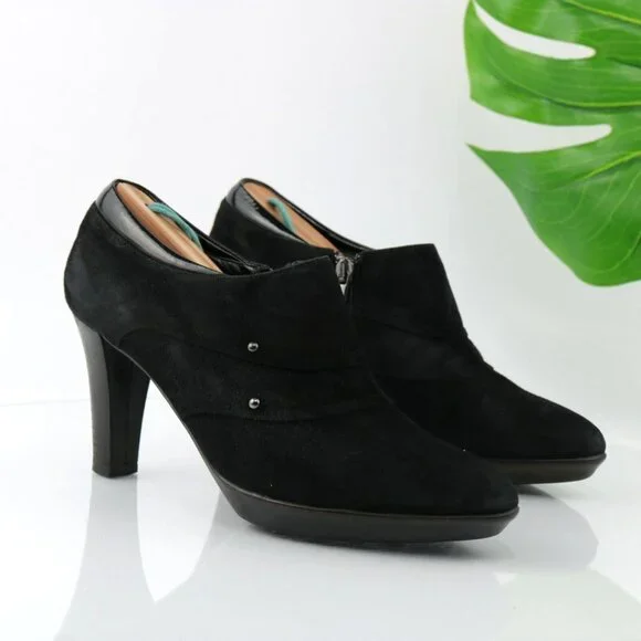 Aquatallia Womens Boot Size 8.5 Waterproof Black Suede Block Heel Bootie Shootie - Picture 2 of 12